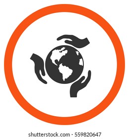 Earth Protection vector bicolor rounded icon. Image style is a flat icon symbol inside a circle, orange and gray colors, white background.