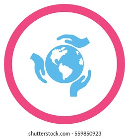 Earth Protection vector bicolor rounded icon. Image style is a flat icon symbol inside a circle, pink and blue colors, white background.