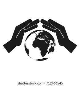 Earth Protection Vector black icon on white background.