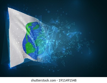Earth protection vector flag, virtual abstract 3D object from triangular polygons on a blue background