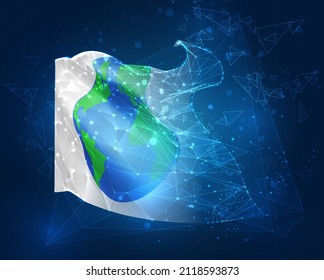 Indicador vectorial de protección de la Tierra, objeto 3D virtual abstracto de polígonos triangulares sobre un fondo azul