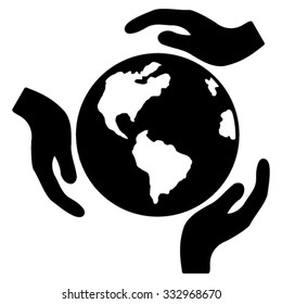 Earth Protection vector icon. Style is flat symbol, black color, rounded angles, white background.