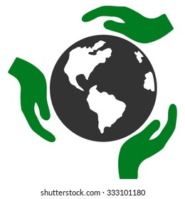 Earth Protection vector icon. Style is bicolor flat symbol, green and gray colors, rounded angles, white background.