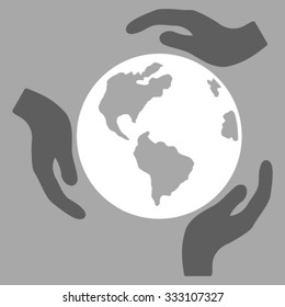 Earth Protection vector icon. Style is bicolor flat symbol, dark gray and white colors, rounded angles, silver background.