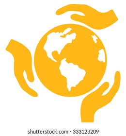 Earth Protection vector icon. Style is flat symbol, yellow color, rounded angles, white background.
