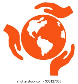 Earth Protection vector icon. Style is flat symbol, orange color, rounded angles, white background.