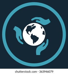Earth Protection vector icon. Style is bicolor flat circled symbol, blue and white colors, rounded angles, dark blue background.