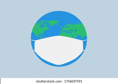 earth in protective mask, protect from viruses, vector illustration
