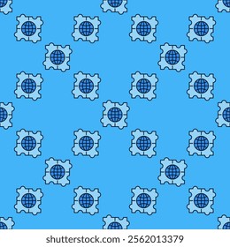 Earth in Puzzle vector Multipolarity concept blue seamless pattern