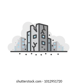 Earth Quake, Collapsed building. Vector flat line icon.