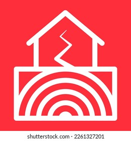 Earth Quake warning sign. Vector design of disaster symbol. Red background.
