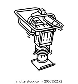 Earth Rammer Part of Contractor Material and Equipment Device Hand Drawn Icon Set Vector.