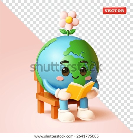 Earth is reading a book, 3d vector. Suitable for design elements