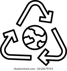 Earth with Recycle Arrows Vector Line Icon Design