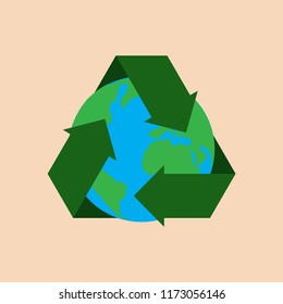 Dibujo vectorial de diseño plano de la Tierra y reciclado