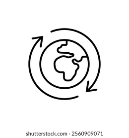 Earth recycle icon. Simple outline style. Planet sustainable circular arrow, save clean world, globe emission, environment concept. Thin line symbol. Vector illustration isolated.