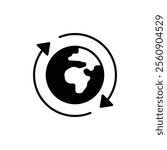 Earth recycle icon. Simple solid style. Planet sustainable circular arrow, save clean world, globe emission, environment concept. Black silhouette, glyph symbol. Vector illustration isolated.