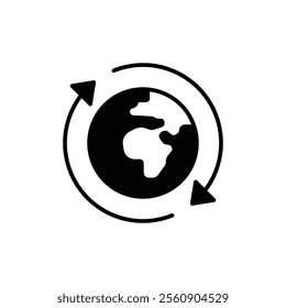 Earth recycle icon. Simple solid style. Planet sustainable circular arrow, save clean world, globe emission, environment concept. Black silhouette, glyph symbol. Vector illustration isolated.