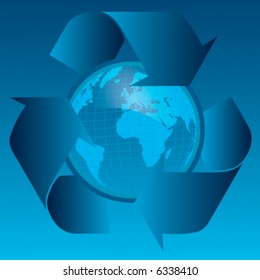 Earth with recycle symbol on abstract background