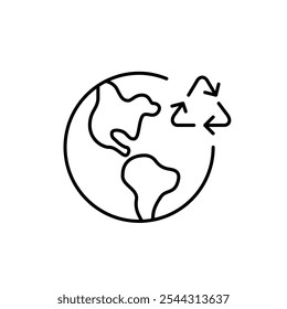 Earth and recycling symbols. Environmental responsibility and conservation, sustainable living. Pixel perfect vector icon