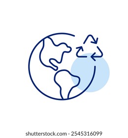 Earth and recycling symbols. Environmental responsibility and conservation, sustainable living. Pixel perfect, editable stroke icon