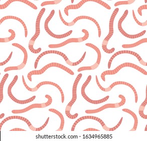 Earth red worms seamless pattern on white background or Fishing Element Flat Design Style. 