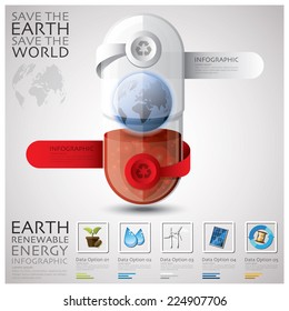 Earth Renewable Energy With Pill Capsule Ecology And Environment Infographic Design Template