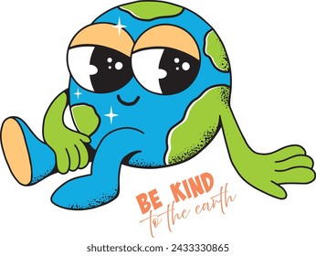 Earth retro groovy mascot character