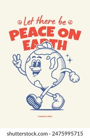 Earth retro mascot, cartoon mascot illustration