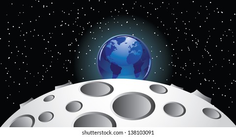 Earth rising over the moon. EPS 10 vector, grouped for easy editing. No open shapes or paths. Portions of this image supplied by NASA.