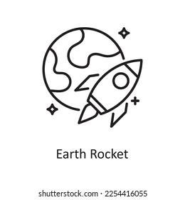 Earth Rocket Vector Outline Icon Design illustration. Space Symbol on White background EPS 10 File