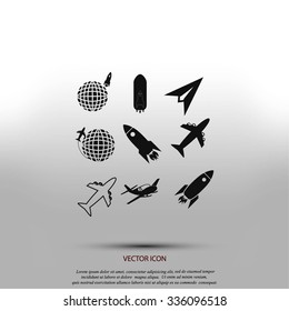 Earth and rockets icon
