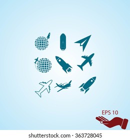 Earth and rockets icon