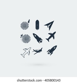 Earth and rockets icon