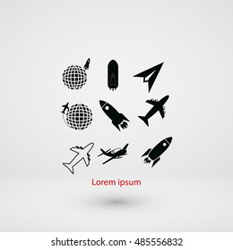 Earth and rockets icon, flat design best vector icon