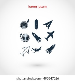 Earth and rockets icon, flat design best vector icon