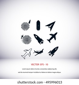 Earth and rockets icon, flat design best vector icon
