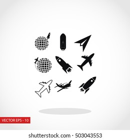 Earth and rockets icon, flat design best vector icon