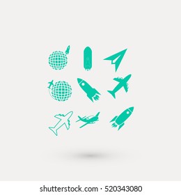 Earth and rockets icon, flat design best vector icon
