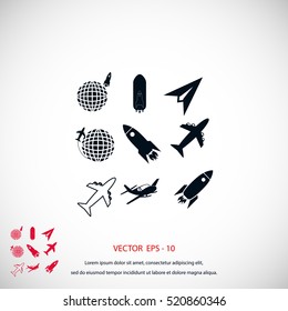 Earth and rockets icon, flat design best vector icon