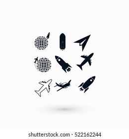 Earth and rockets icon, flat design best vector icon