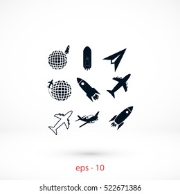 Earth and rockets icon, flat design best vector icon