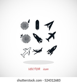 Earth and rockets icon, flat design best vector icon