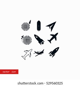 Earth and rockets icon, flat design best vector icon