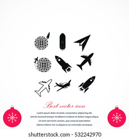 Earth and rockets icon, flat design best vector icon