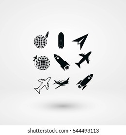Earth and rockets icon, flat design best vector icon