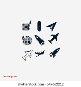 Earth and rockets icon, flat design best vector icon