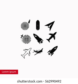 Earth and rockets icon, flat design best vector icon