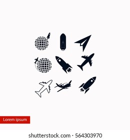 Earth and rockets icon, flat design best vector icon