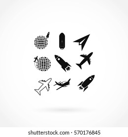 Earth and rockets icon, flat design best vector icon